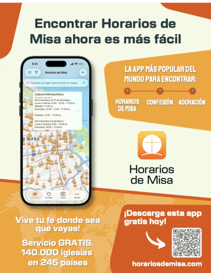 Horarios de Misa - Difunde esta app colocando este afiche en la cartelera de tu parroquia.