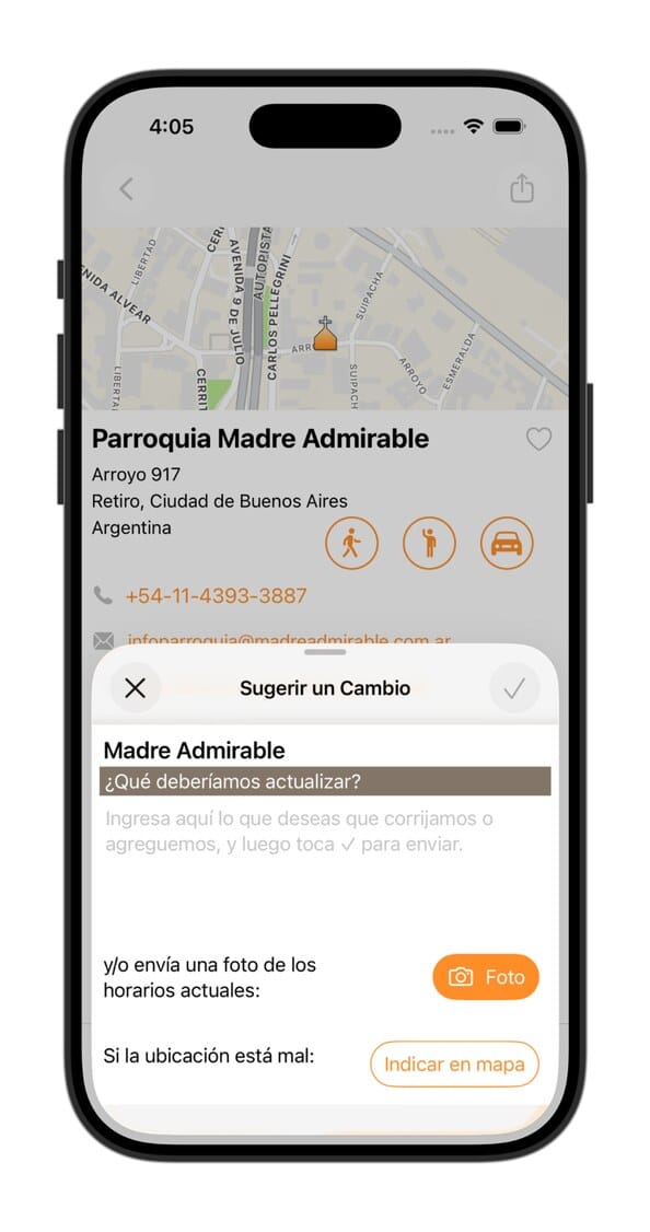 Reportar error - App Horarios de Misa - Horarios de Misa
