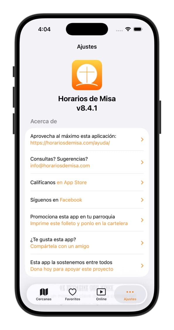 Ajustes 1 - App Horarios de Misa - Horarios de Misa