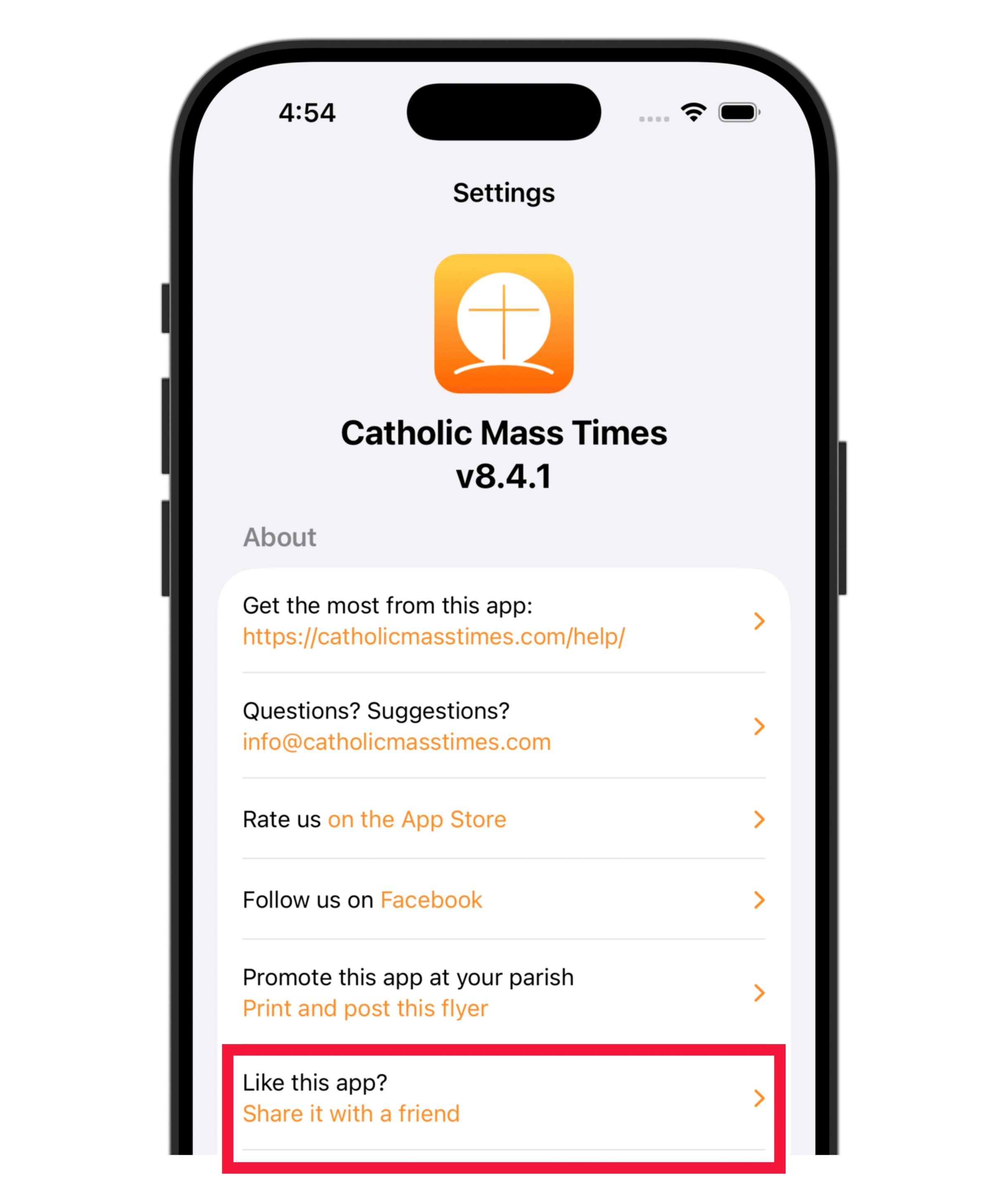 Compartir app - Horarios de Misa