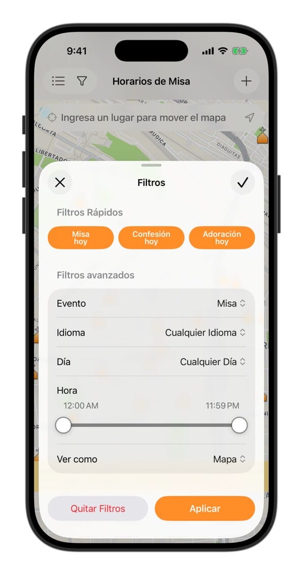 Filtros - App Horarios de Misa - Horarios de Misa