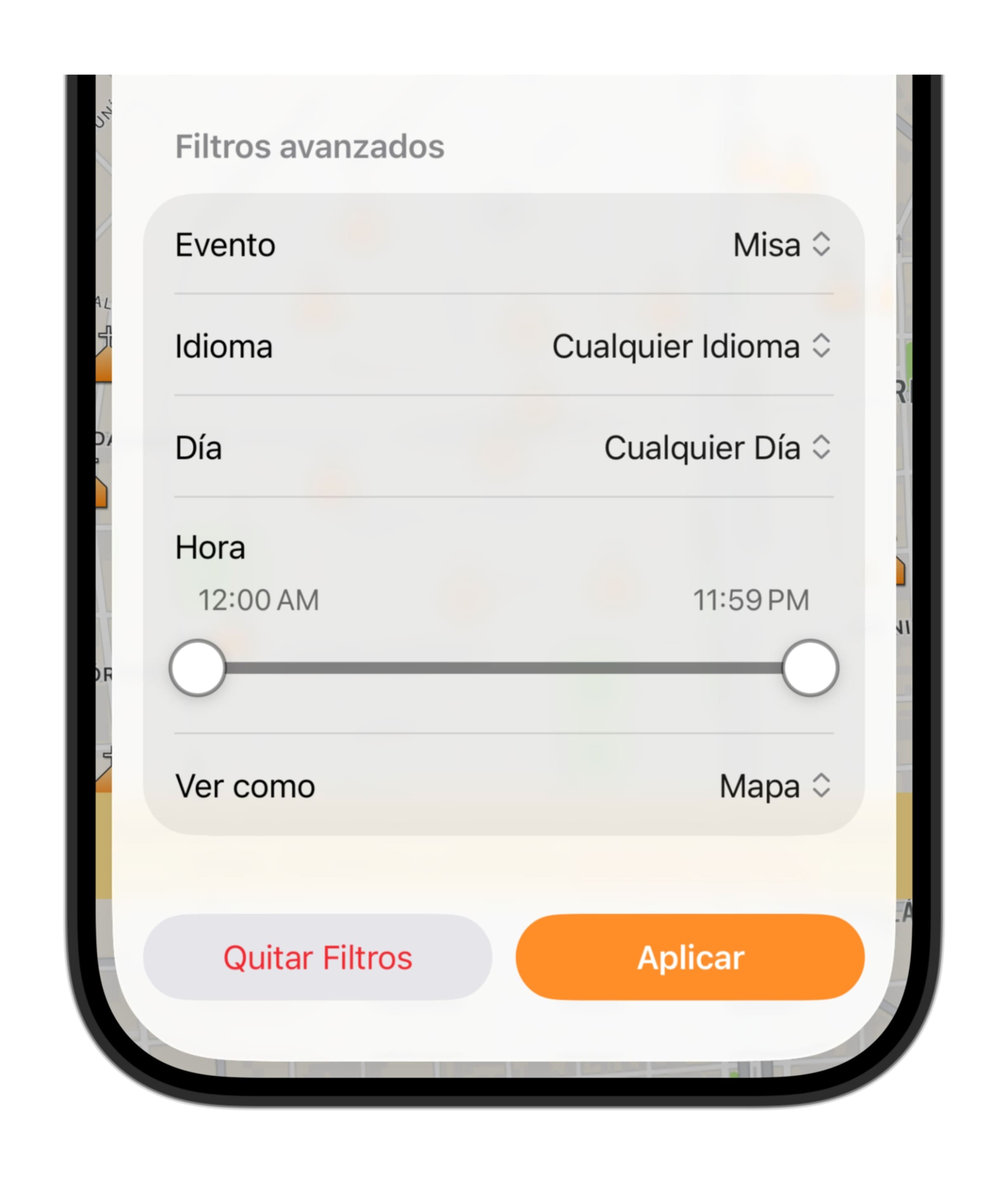 Filtros avanzados - Iglesias cercanas a mi ubicación - Horarios de Misa