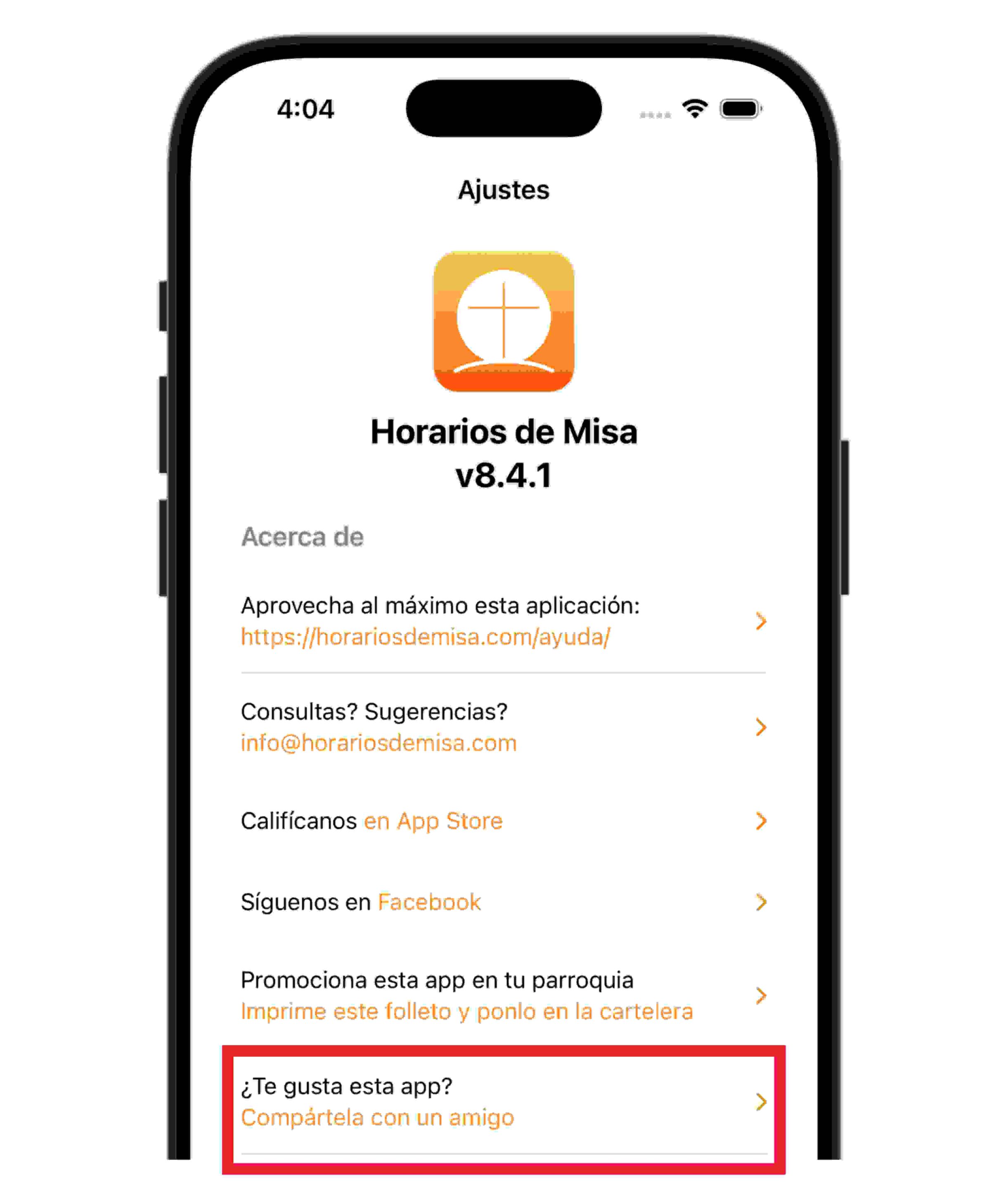 Compartir app - Horarios de Misa