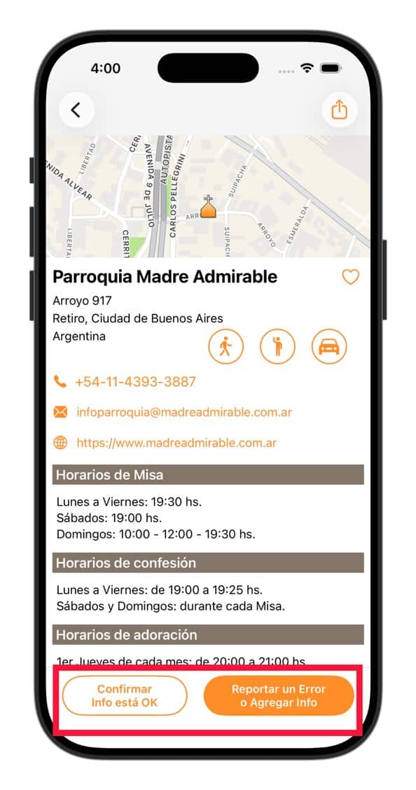 Botones confirmación o error - App Horarios de Misa - Horarios de Misa