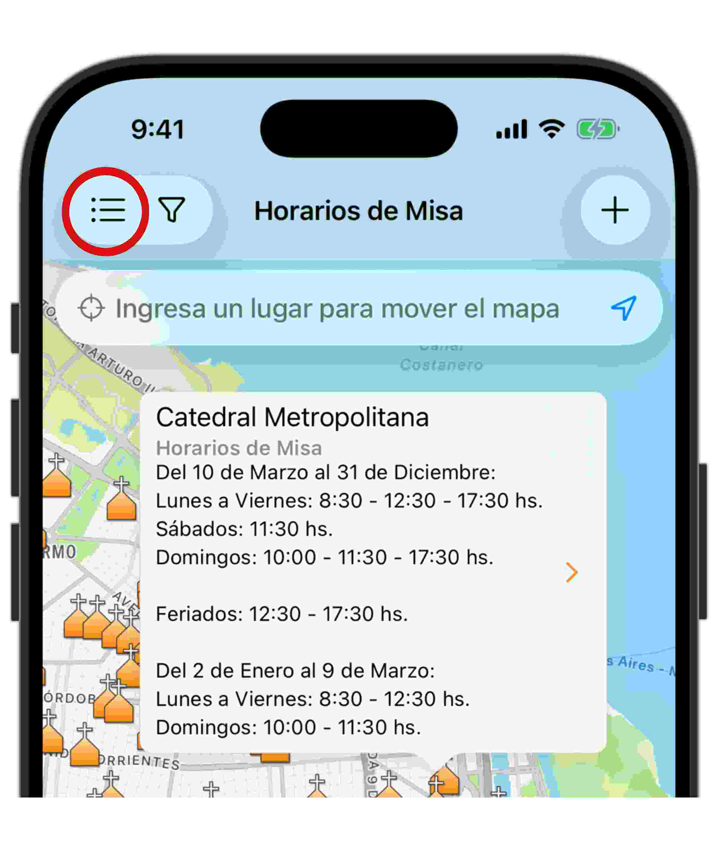 Ícono lista - App Horarios de Misa - Horarios de Misa