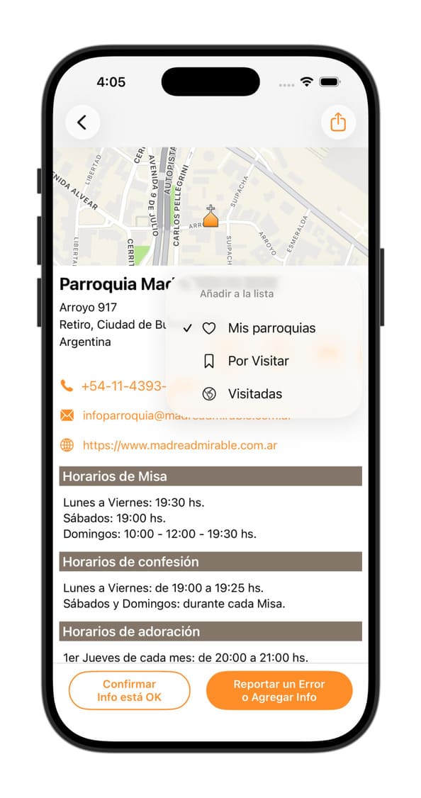 Guardar Parroquias Favoritas - Horarios de Misa