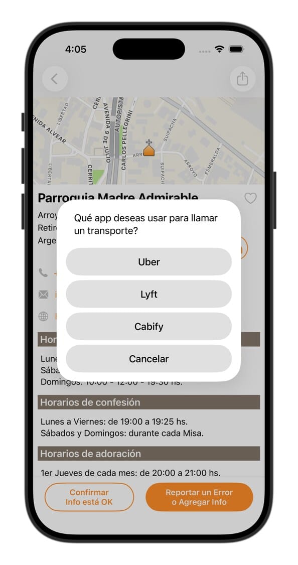 Pedir viaje - Ir a Misa - Horarios de Misa